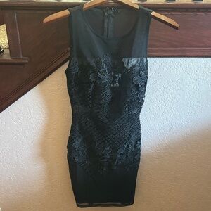Women’s Size Small Sleeveless Elegant Black Floral Lace and Sheer Mesh Accents